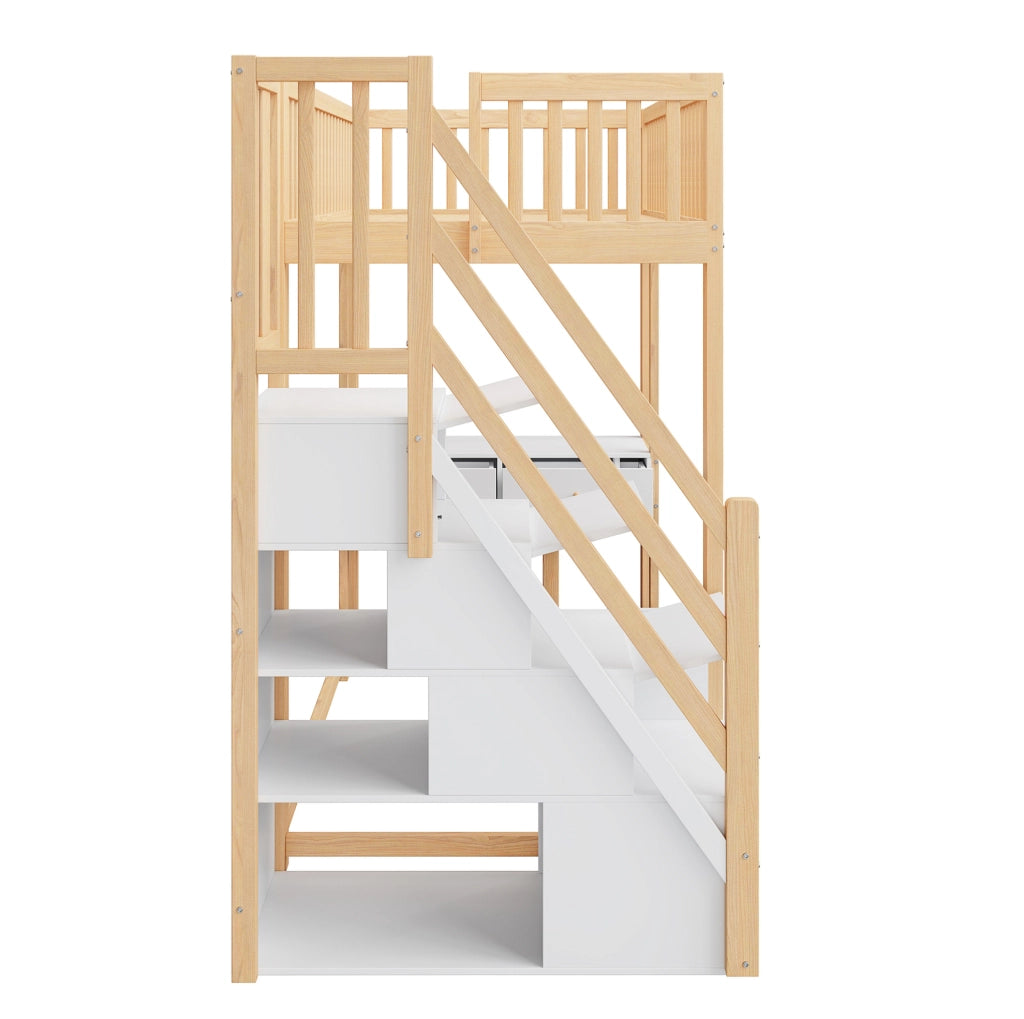 Letto a soppalco 90x200 cm con scrivania e scale contenitore