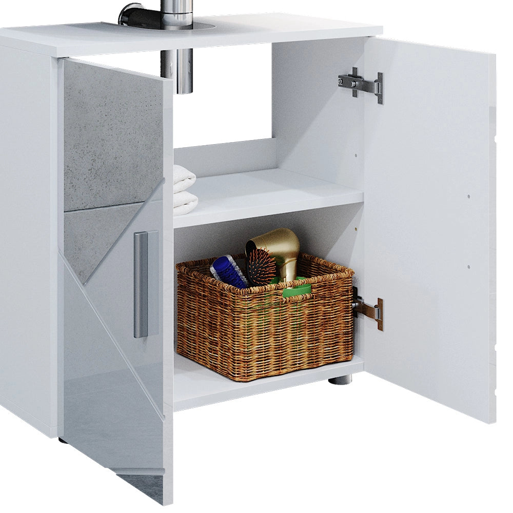 Vicco Set mobili bagno Bianco lucido con inserti 2 parti, mobile base 60 cm
