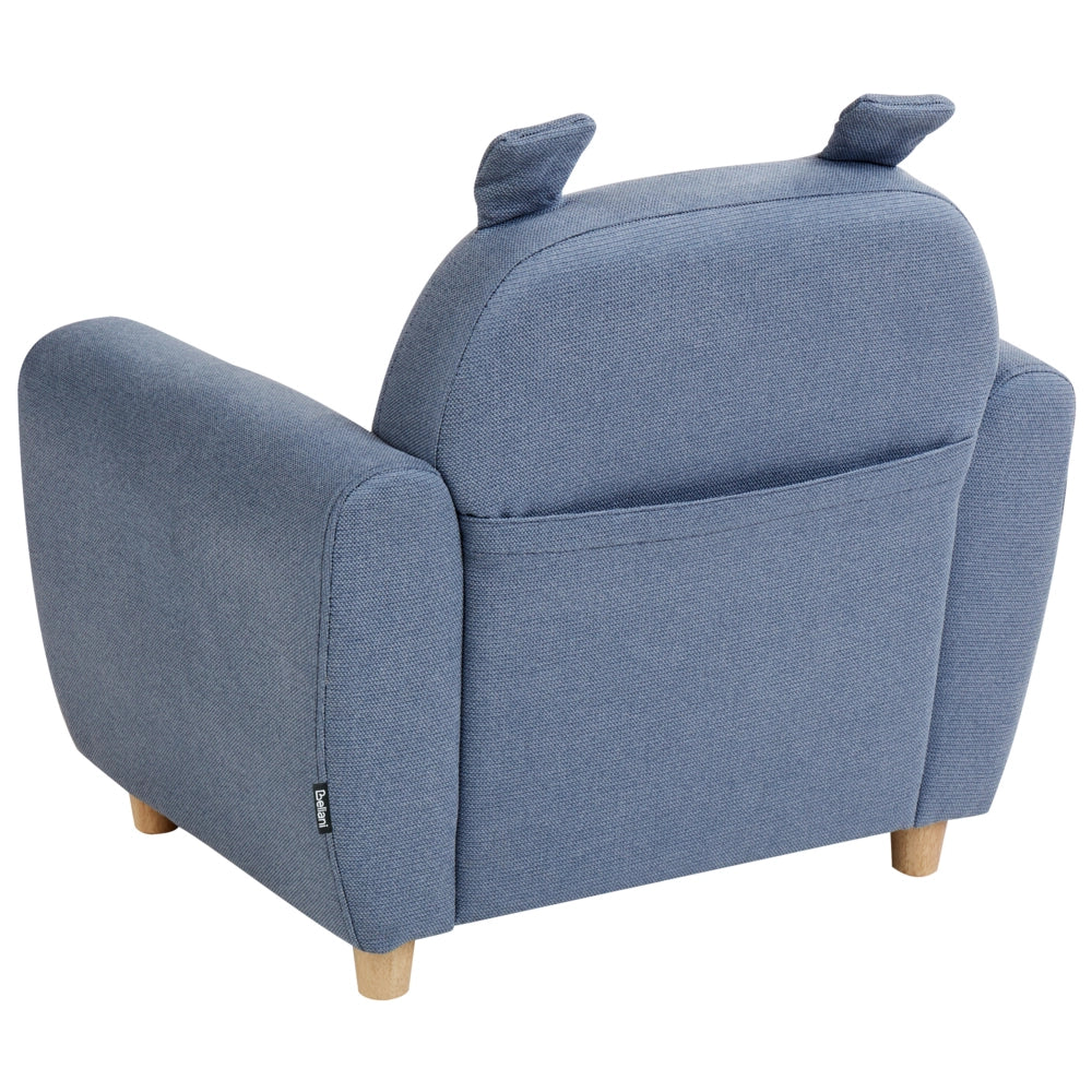 Sedia blu rivestita in lino con braccioli per bambini Design moderno