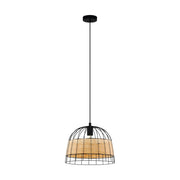 Sospensione Rustica-Country Anwick Metallo Nero E Rattan 1 Luce E27