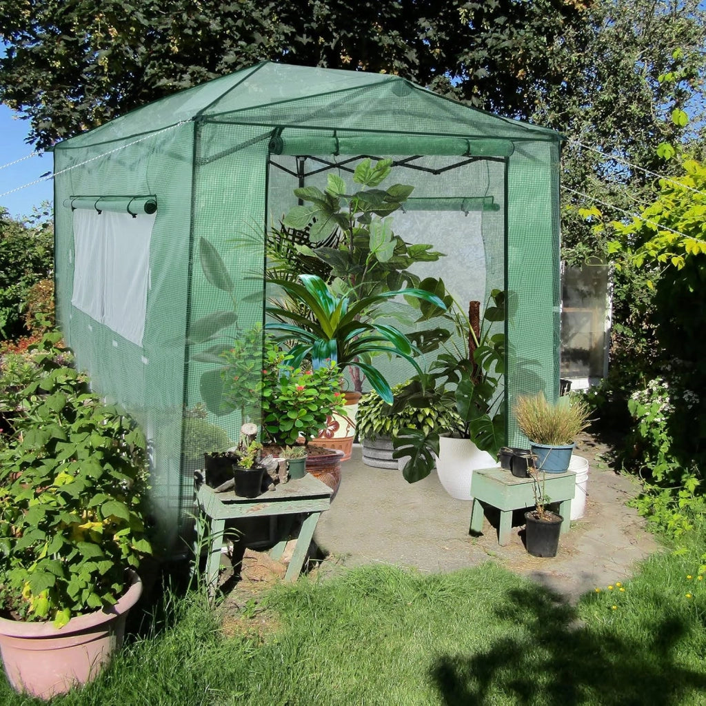 Serra per da Giardino 180 x 250 x 230 cm, Serra per Orto e Piante con Telaio Robusto, 2 Finestre Grandi e 2 Porte Arrotolabili con Doppia Cerniera, Serra da Eterno Pieghevole