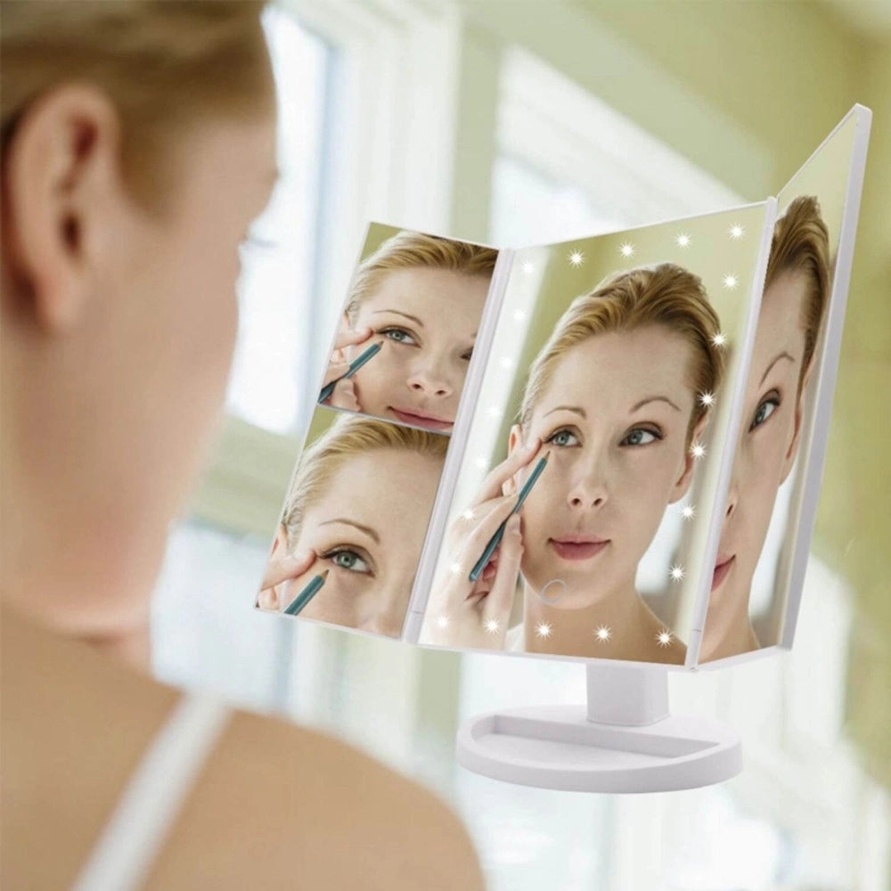 Trade Shop - Specchio Orientabile 360 Gradi Touch Screen Tavolo 2 Ingrandimenti Bagno Make Up -
