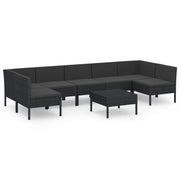 Mobili da giardino mobili da esterno Set di mobili da 8 pezzi con cuscini in resina intrecciata nera 02_0017734