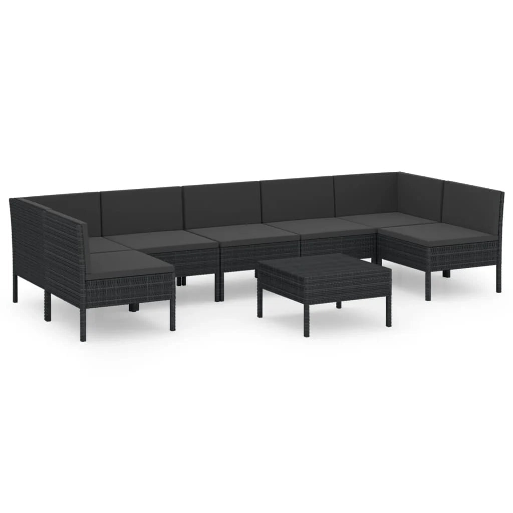Mobili da giardino mobili da esterno Set di mobili da 8 pezzi con cuscini in resina intrecciata nera 02_0017734
