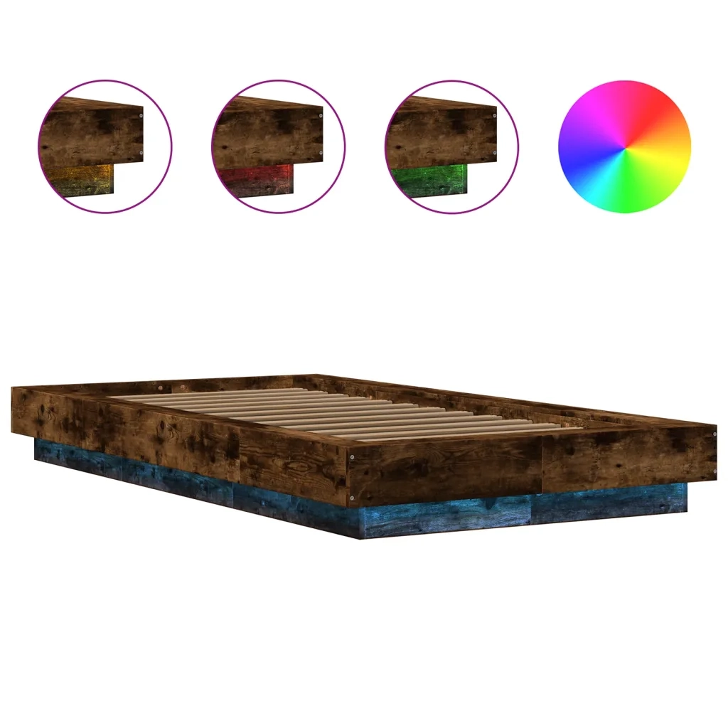 Giroletto Luci LED-Struttura Letto con LED Rovere Fumo 75x190 cm in Legno Multistrato 693726