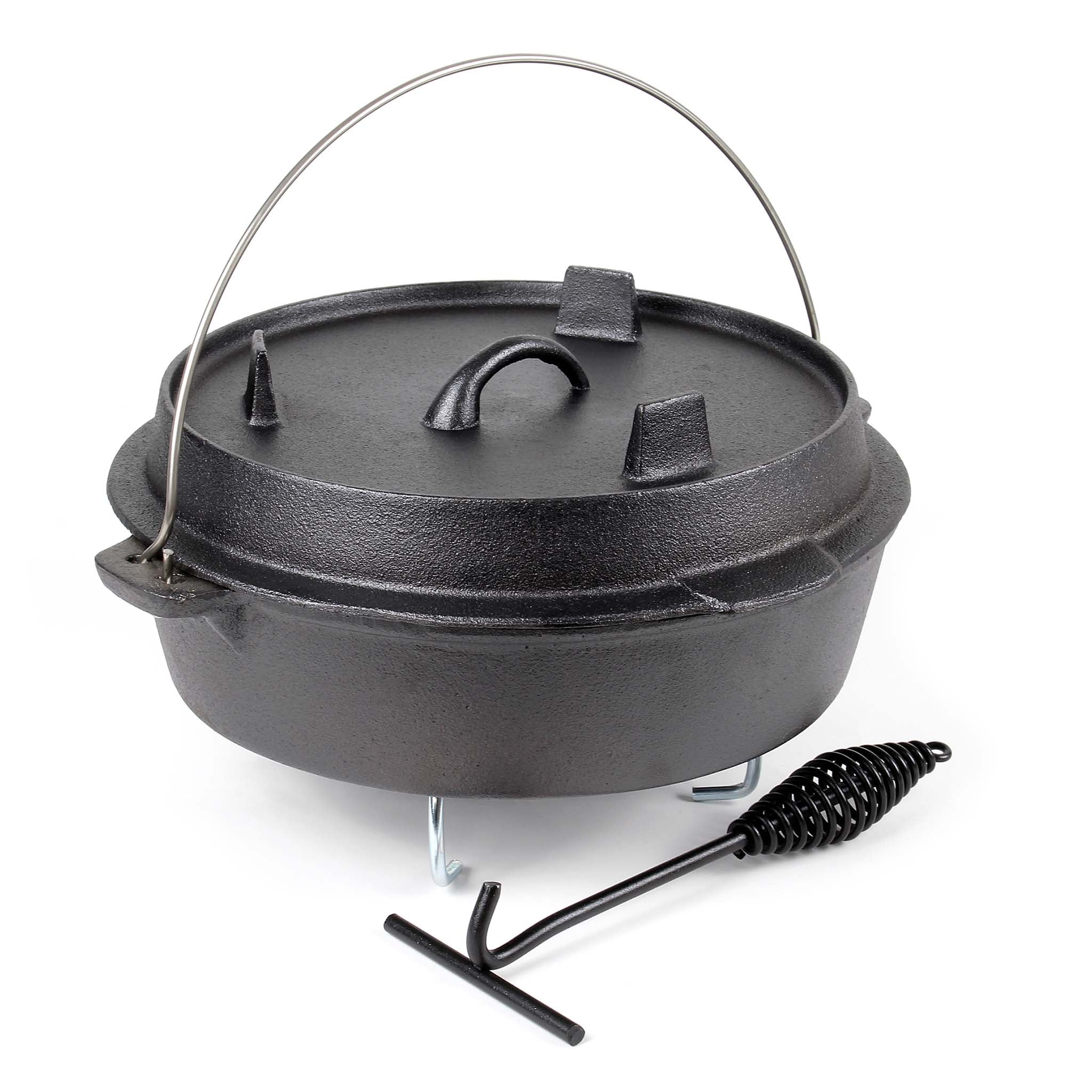 Dutch Oven Forno Olandese con Pentola in ghisa 5l sottopentola e solleva coperchio per fuoco campeggio