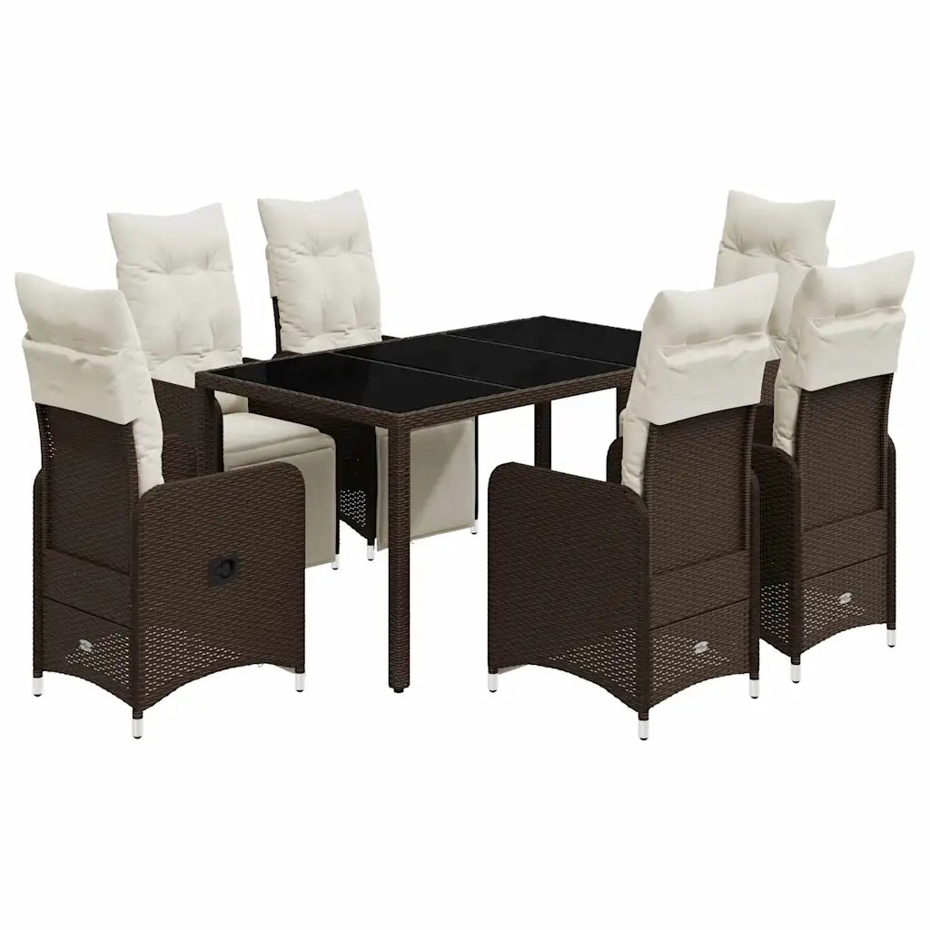 Set BistrÃ² da Giardino 7 pz con Cuscini in Polyrattan Marrone