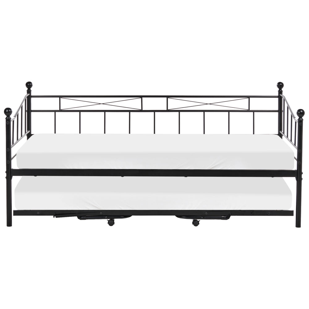 Letto estraibile singolo per bambini in metallo nero stile tradizionale, 90 x 200 cm
