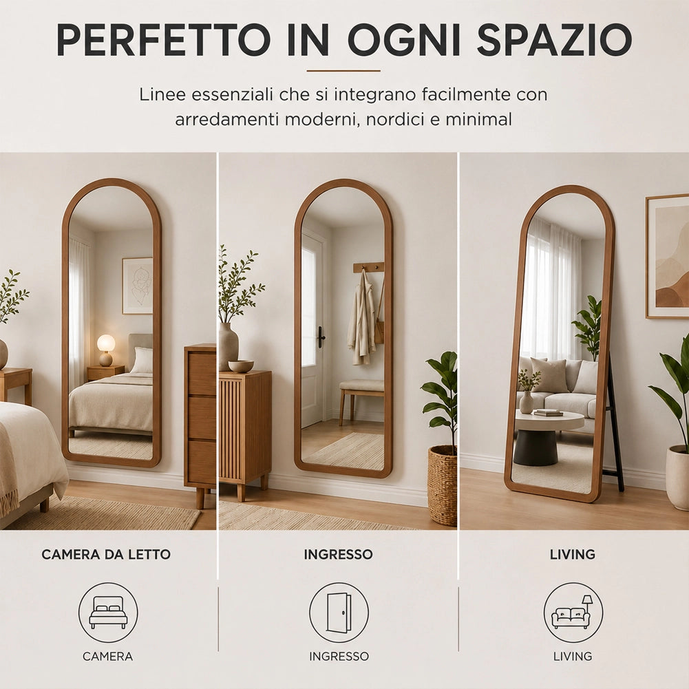 Specchio Arco Doppia Installazione Rovere Parete o Indipendente Moderno 160x50cm