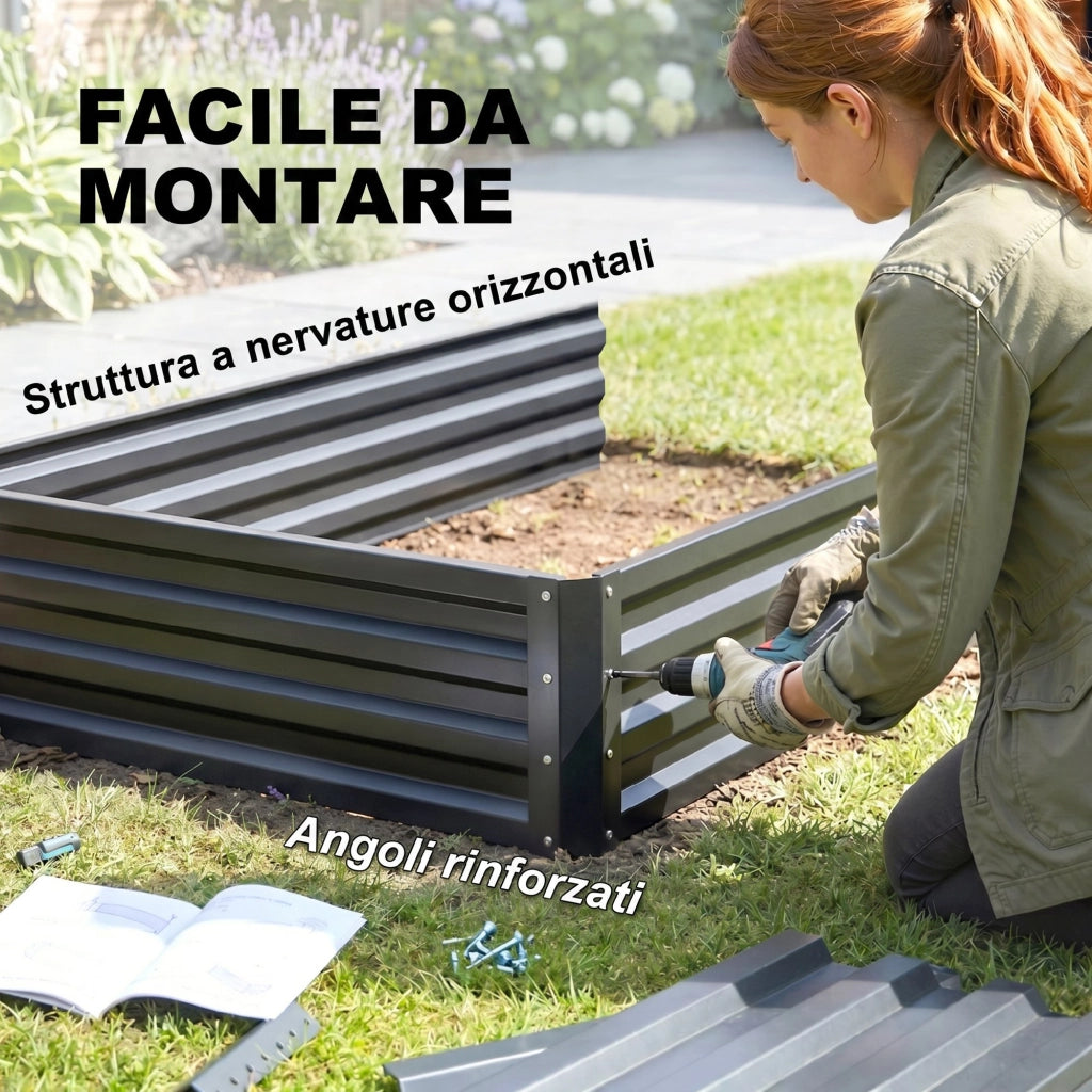 Letto per Orto Rialzato a 2 Livelli in Acciaio con Fondo Aperto, 120x101x58cm, Grigio Scuro