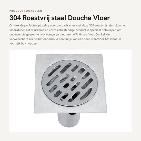 Sistema di scarico doccia in acciaio inossidabile - Capocchia di scarico doccia con spazzolino per capelli - Filtro per pavimento 10 x 10 cm - Filtro rimovibile - Corrosione resistente - Antigeodico - Draining per pavimento