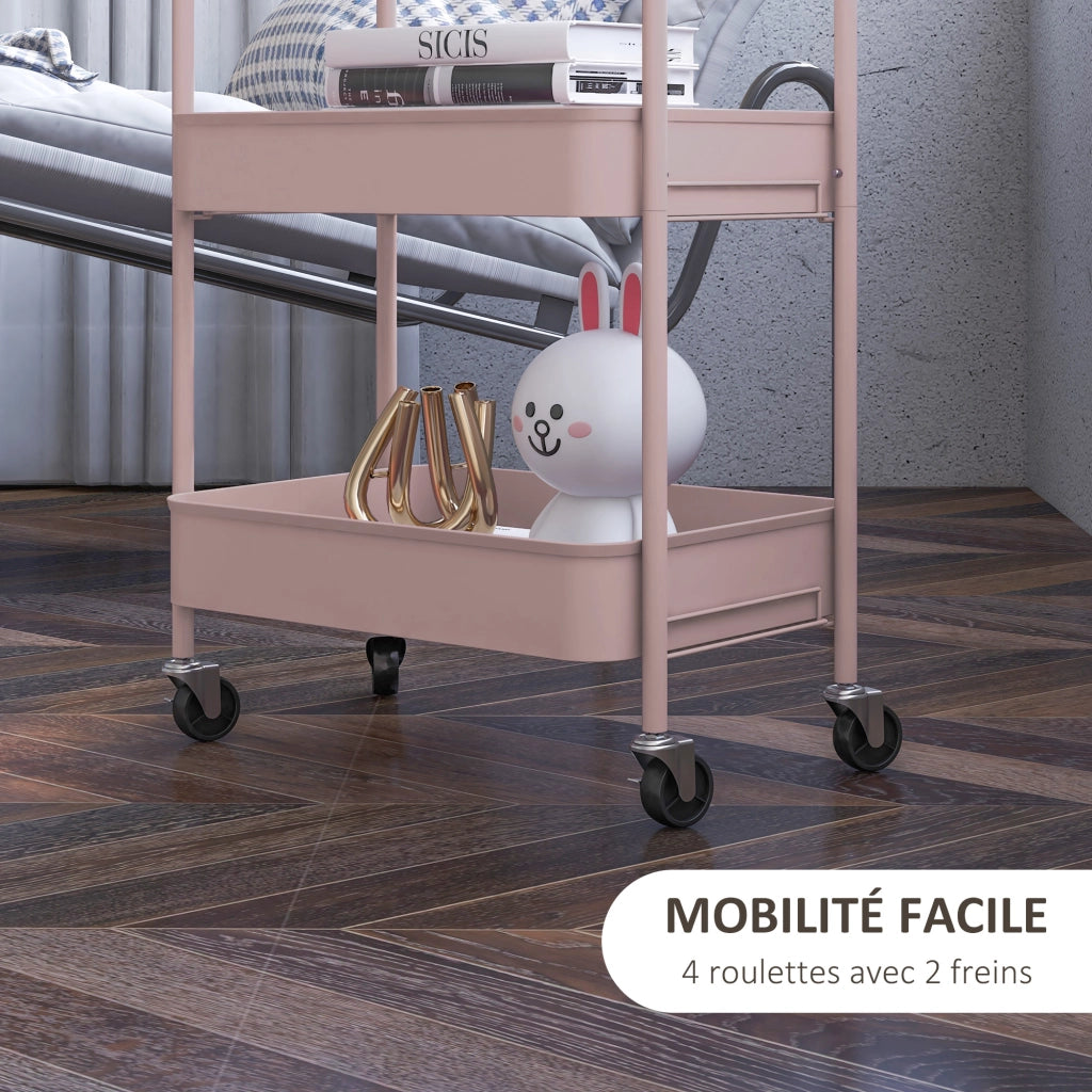 Tavolino carrello con 3 ripiani ¨C zephmum ¨C rosa 45x30.6x79 cm