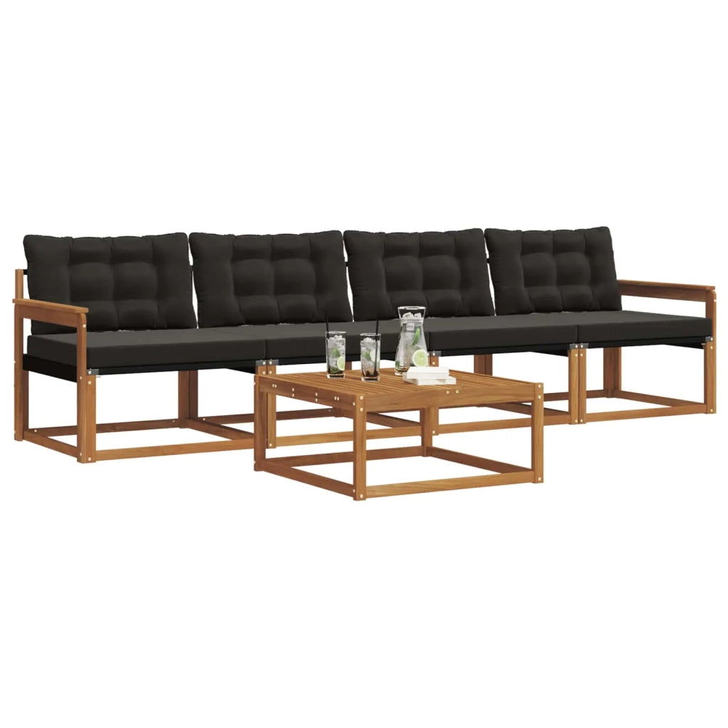 Set di divani da esterno con cuscino 5 pcs Naturale e Nero 3369163