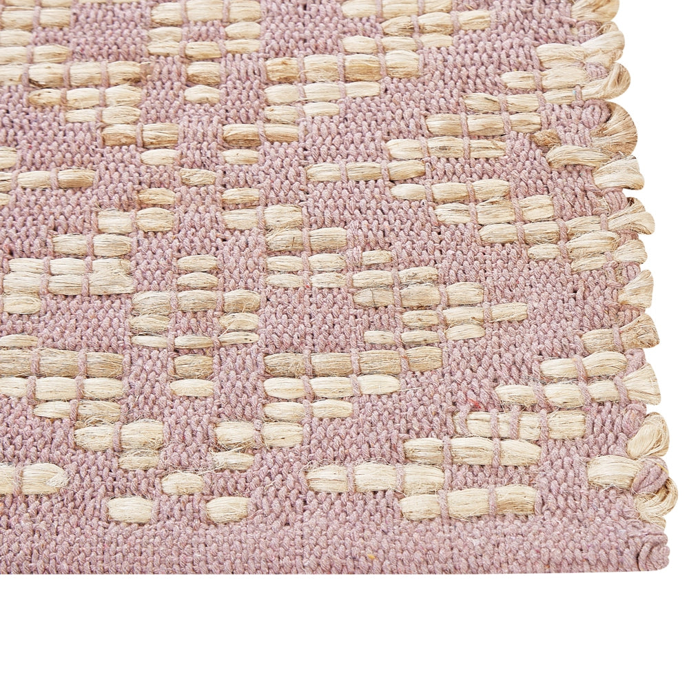 Tappeto rettangolare in cotone e iuta beige e rosa 140 x 200 cm soggiorno camera da letto