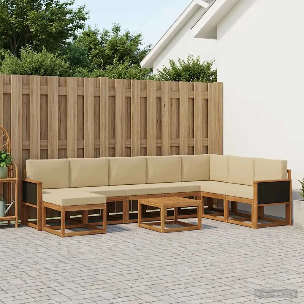 Set di divani da esterno con cuscino 9 pcs Naturale e Beige 3385464