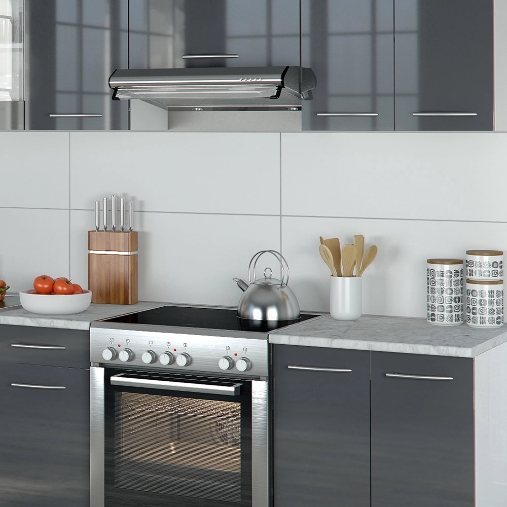 Mobile da cucina Raul Antracite lucido/Bianco 240 cm, PL Marmo con striscia LED Vicco