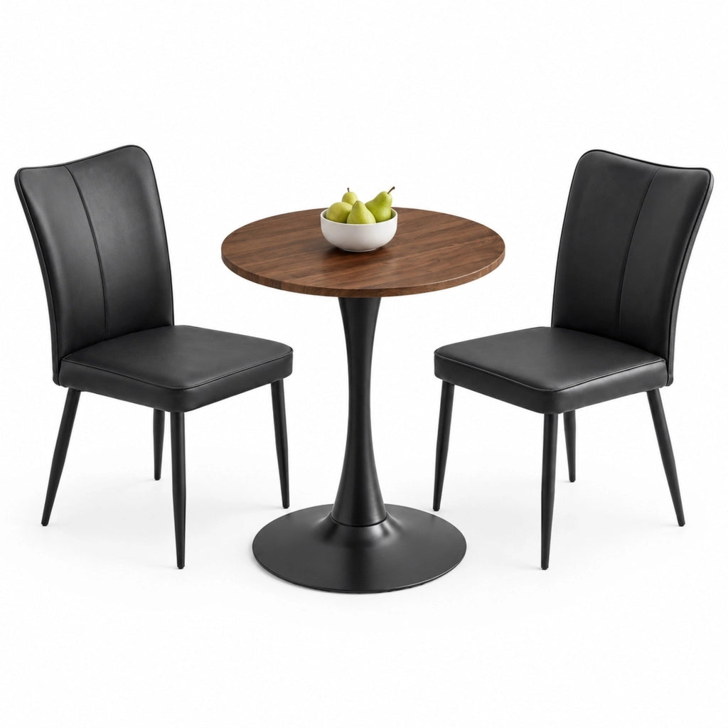 Set tavolo e 2 sedie, tavolo rotondo Ø60 cm, nero e noce