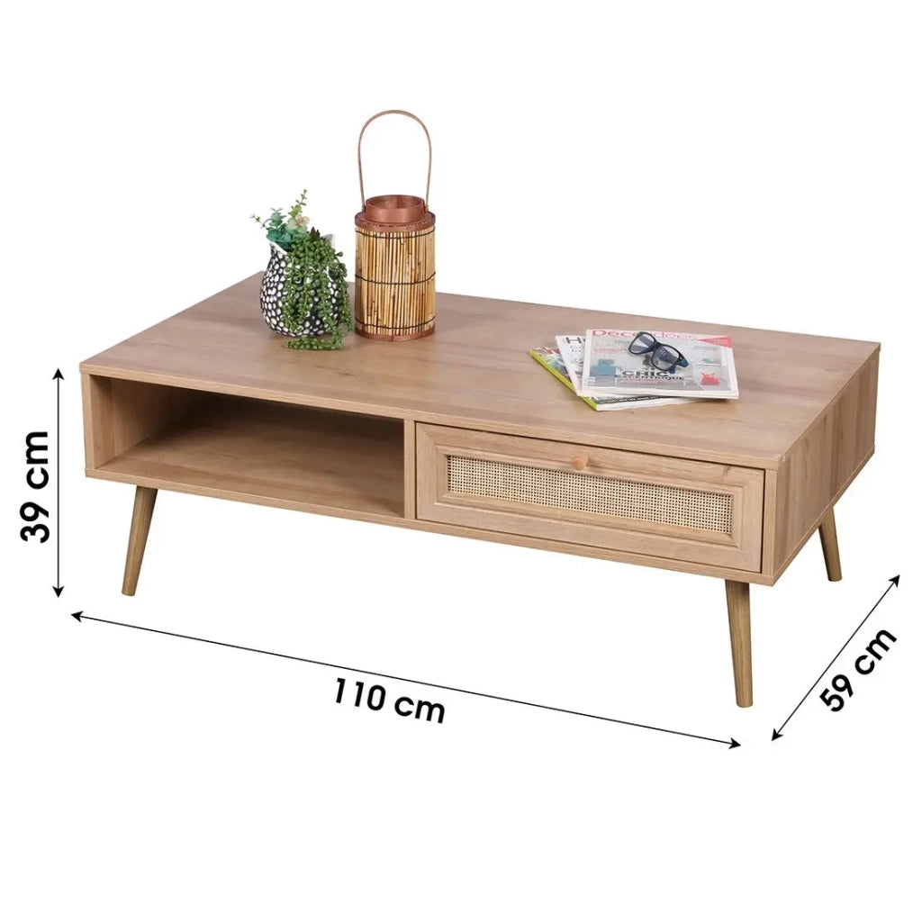 Tavolino basso ALTA in rovere chiaro - Design scandinavo e pratico vano portaoggetti