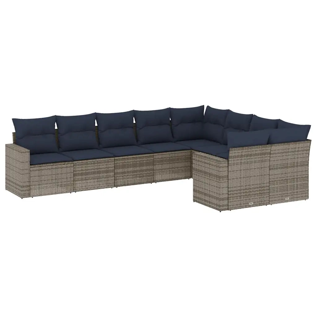 Set Divani da Giardino 9 pz con Cuscini Grigio in Polyrattan 3219431