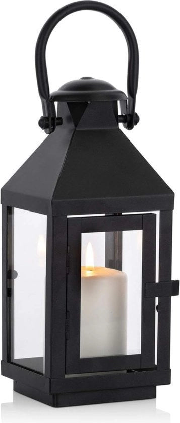 Lanterna funeraria resistente all'umidità: lanterna in metallo nero per giardino, alta 22 cm, grande lanterna funeraria, lanterna per candela in pilastra, candelabro vintage per Halloween