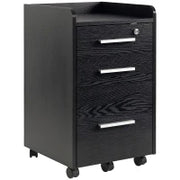 Cassettiera Portadocumenti in Legno a 3 Cassetti con Chiavi di Sicurezza e 5 Ruote, 39.2x40x65.4 cm, Nero