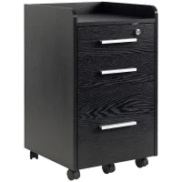 Cassettiera Portadocumenti in Legno a 3 Cassetti con Chiavi di Sicurezza e 5 Ruote, 39.2x40x65.4 cm, Nero