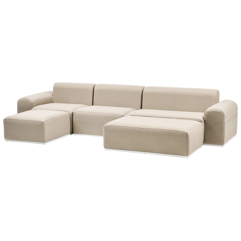 Set da salotto modulare in tessuto per esterni 7 posti reversibili struttura in alluminio beige da giardino