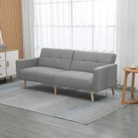 Divano Letto Matrimoniale con Tessuto Traspirante Effetto Lino e Schienale Regolabile, 205x88x80 cm, Grigio