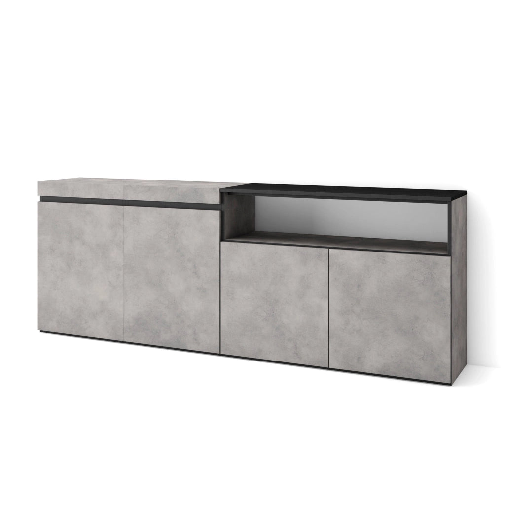 Credenza, Mobile, 200x35x75cm, 4 Porte, grande stoccaggio, grigio cemento RF2371