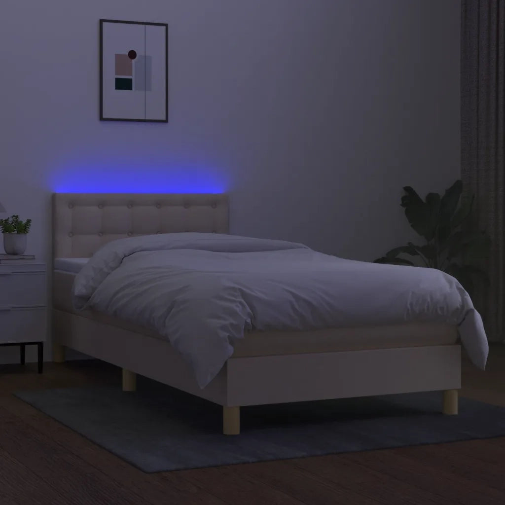 Letto a Molle con Materasso e LED Crema 90x200 cm in Tessuto 3134010