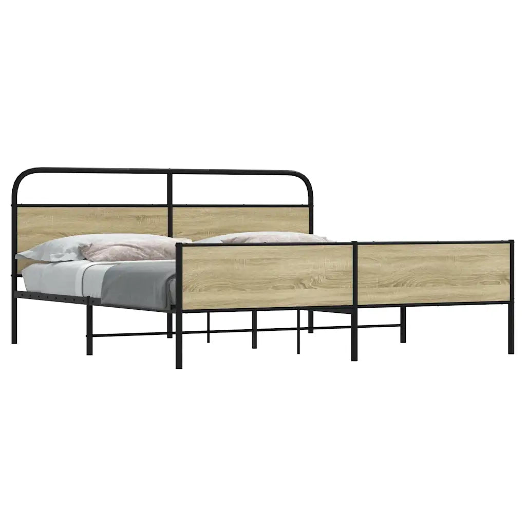 vidaXL Giroletto senza Materaso in Metallo Rovere Sonoma 183x213 cm