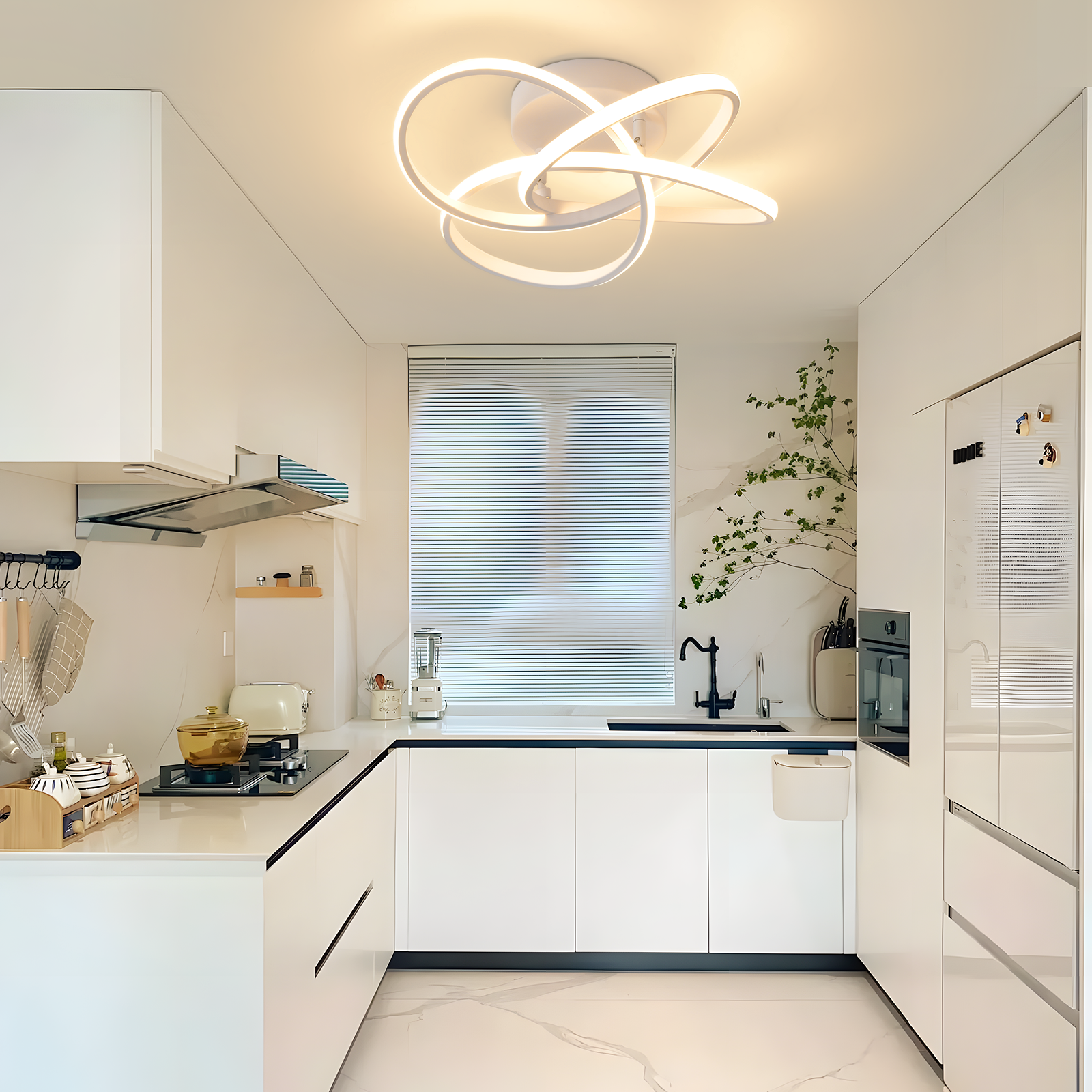ZMH Lampada da soffitto plafoniera LED moderna 46W dimmerabile telecomando design fiore 4 petali bianco 45cm