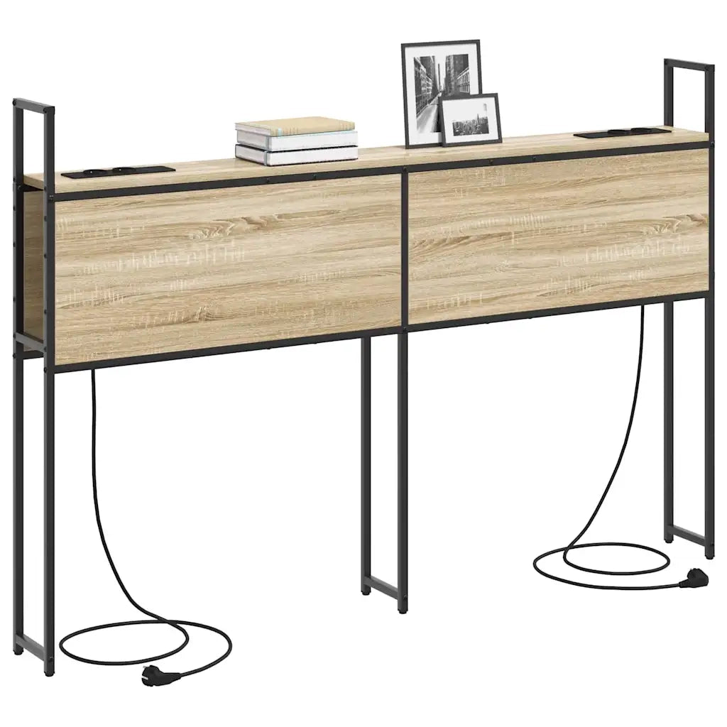 Testiera con Stazione di Carica e Storage-Testiera Multifunzionale-Testata rovere sonoma 150 cm