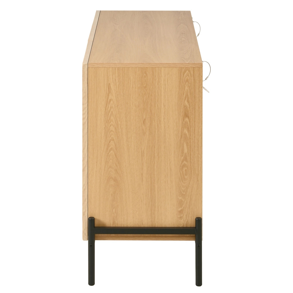 Credenza con 2 ante e cassetto centrale in MDF effetto legno naturale con gambe in ferro 115,5 × 40 × 76 cm
