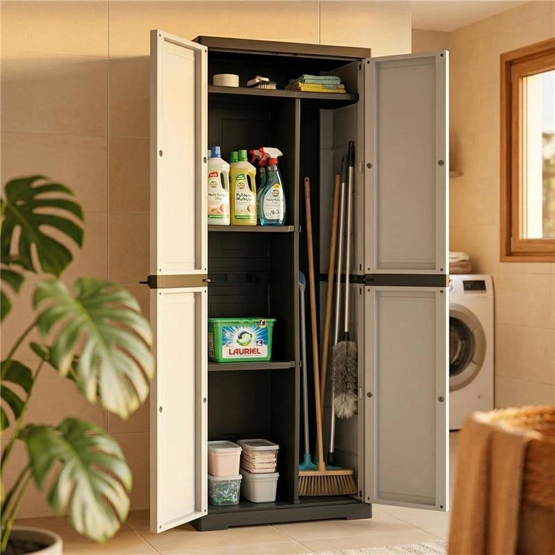 ARMADIO SLIM FOTINCISO IN RESINA CON PORTASCOPE, RIPIANI E PREDISPOSIZIONE LUCCHETTO - COLORE GRIGIO DIMENSIONE 65X45X178H CM