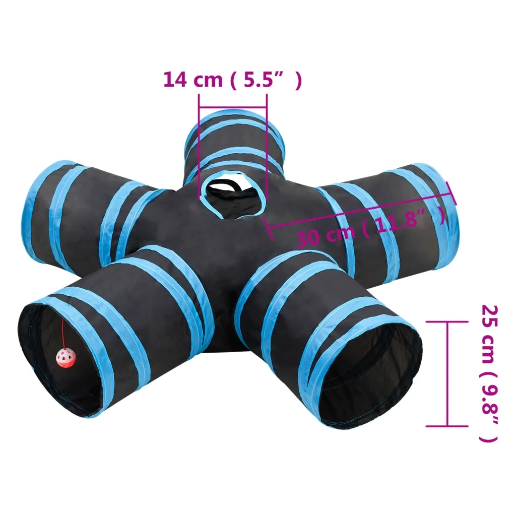 Tunnel per Gatti a 5 Vie Nero e Blu 25 cm in Poliestere 172184