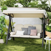 Dondolo da giardino 3 posti con tettuccio inclinabile 121x208x172 cm in metallo; beige e marrone