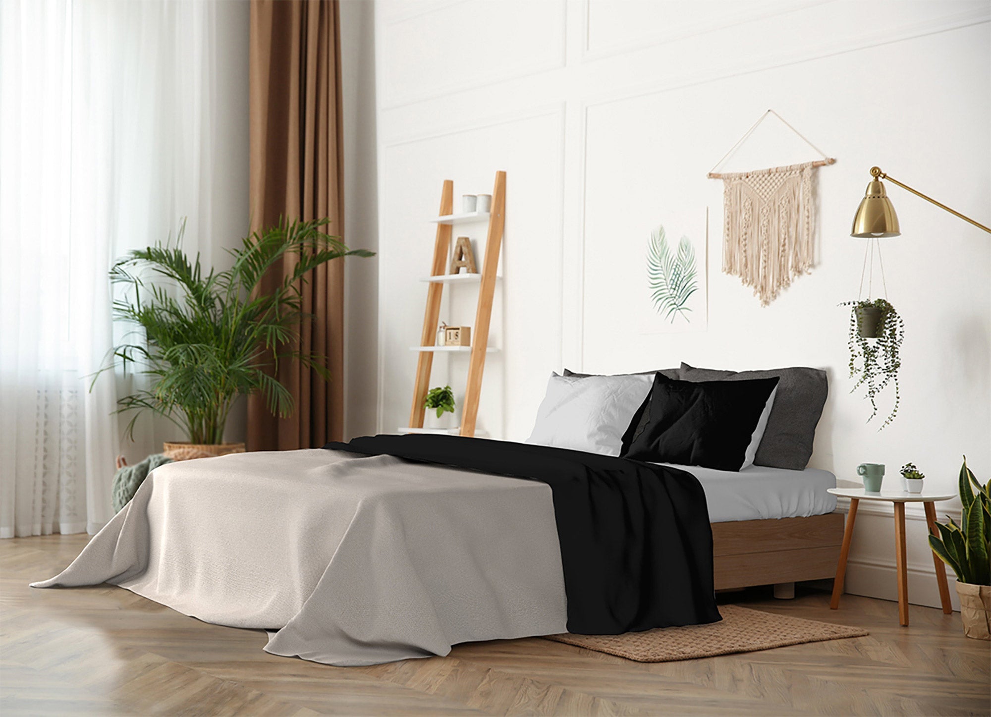 Set Lenzuola Sopra Sotto e Federe Doubleface Nero/Grigio Chiaro Singolo