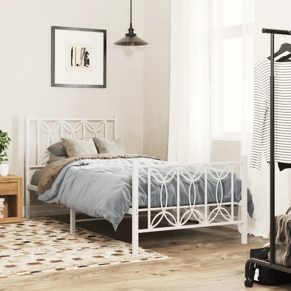 Giroletto con Testiera e Pediera-Struttura Letto Metallo Bianco 80x200 cm 810139