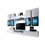 Composizione di mobili TV design collezione LORA. Colori bianco opaco e bianco lucido.