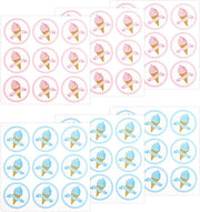 Sticker di rivelazione del sesso - Gelati - Blu e Rosa - Feste di benvenuto per il bambino - Ragazzi o Ragazze - 54 pezzi