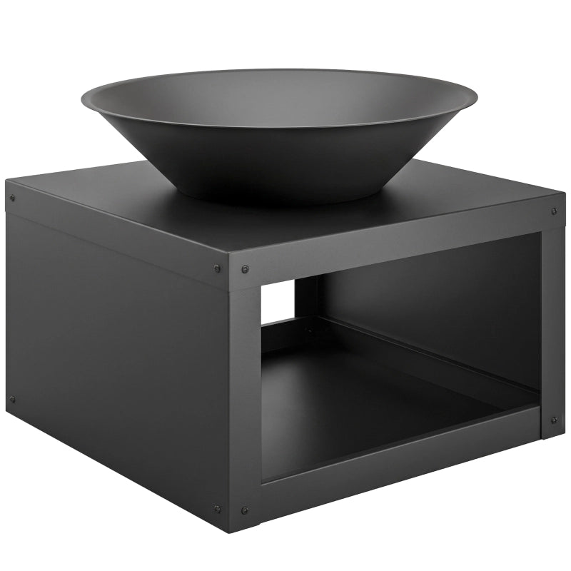 BRACIERE con ripiano porta-legna e attizzatoio 60x60x49,5 cm Metallo Nero