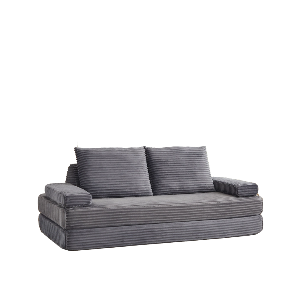 Divano modulare in velluto a coste grigio, 211,5 cm, con schienali e braccioli spostabili, schiuma compressa