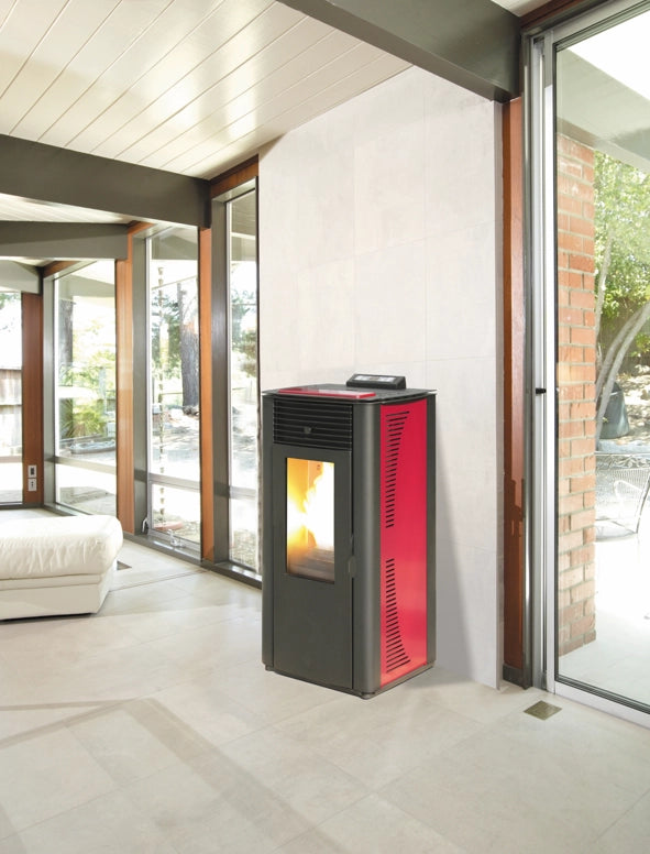King stufa a pellet king 14 idro, bordeaux, 14 kw-n, termostufa con rivestimento in acciaio e top in maiolica