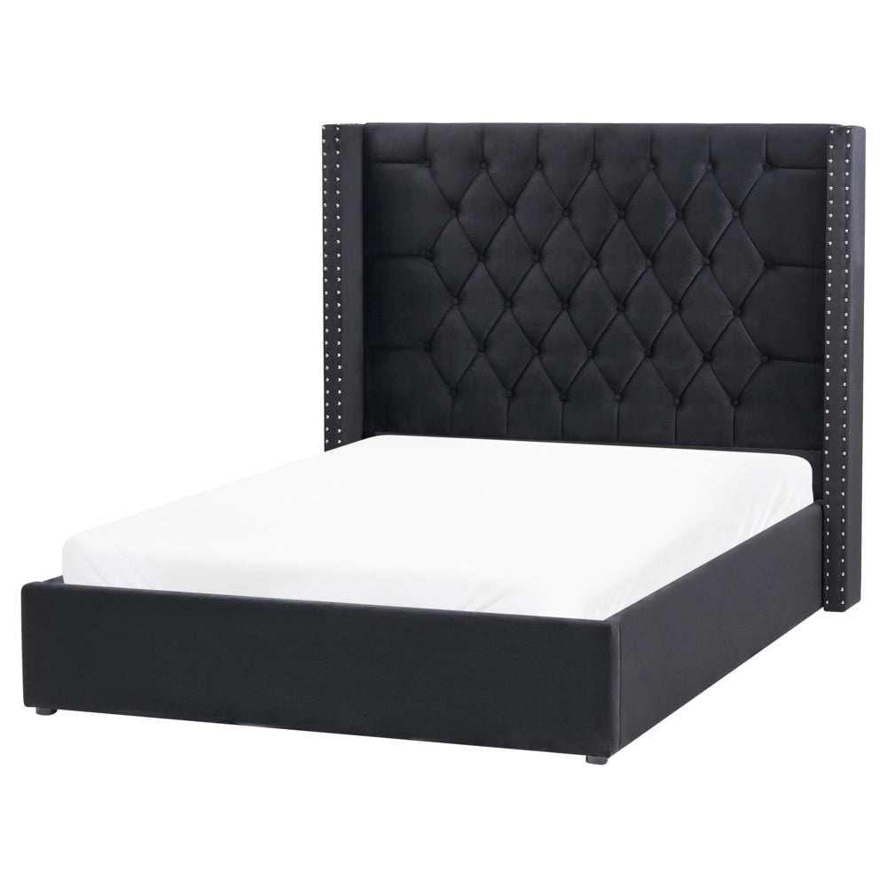Letto contenitore velluto nero e argento 140 x 200 cm glamour elegante