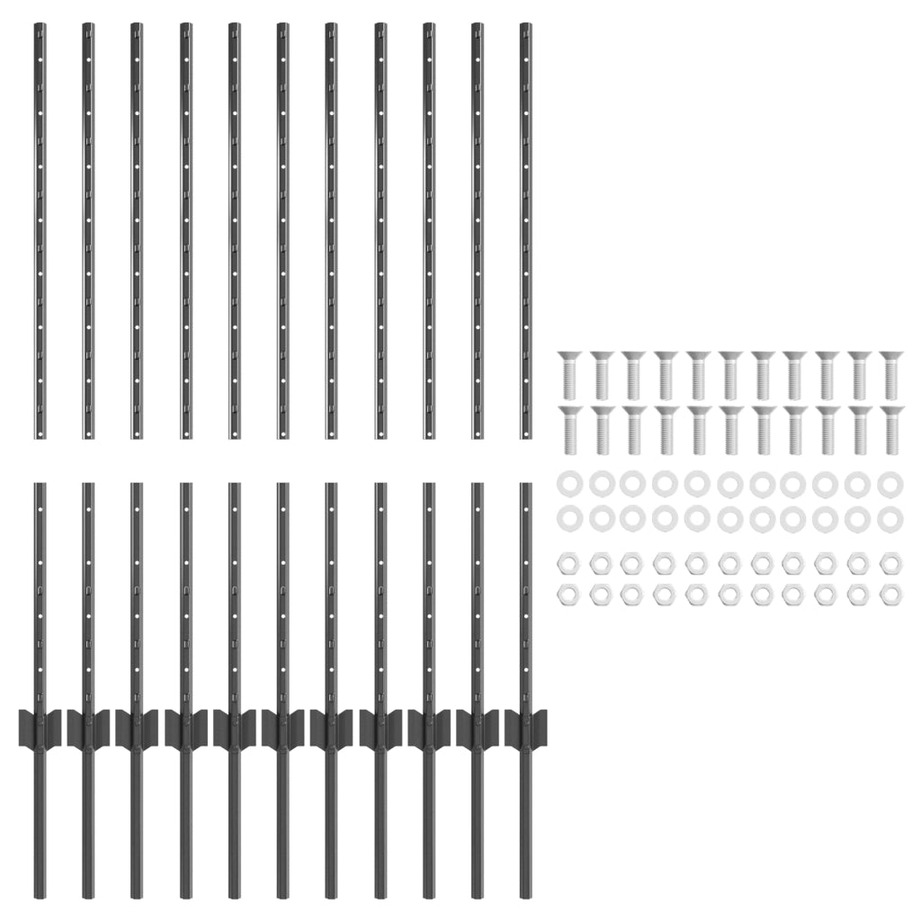 Pali per Recinzione 22 pz U-Channel Grigio 100 cm Acciaio