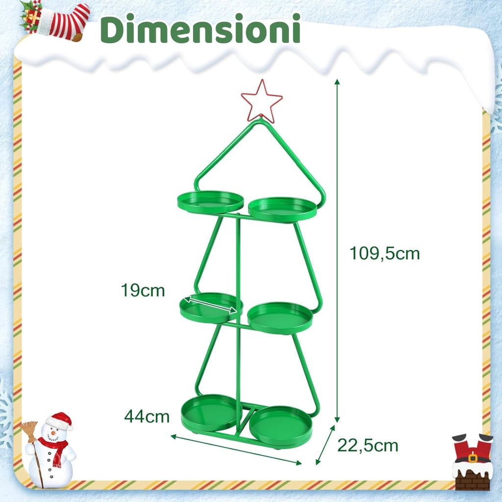 Porta Piante in Metallo, Supporto per Piante a 3 Livelli a Forma di Albero con Stella Rossa e Vassoi per Stoccaggio, Struttura in Metallo, Mensole Espositivo per Decorazioni Festive