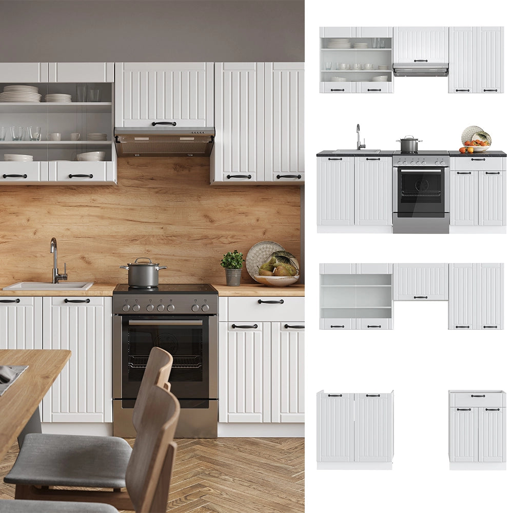 Cucina componibile Fame-Line Bianco rustico/Bianco 200 cm, PL Antracite Vicco