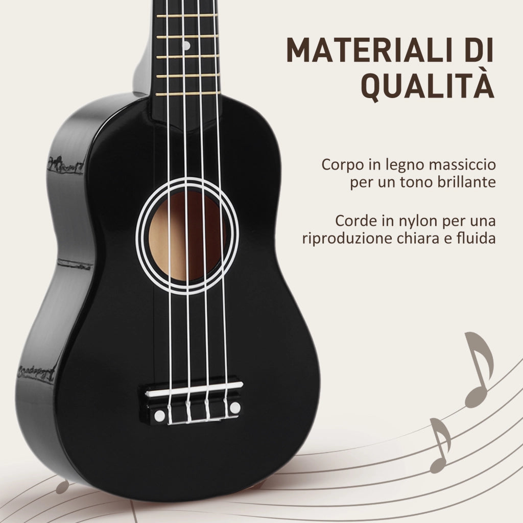 Ukulele Soprano per Principianti ¨C zephmum ¨C Legno con Corde Nylon, Nero 21 Pollici