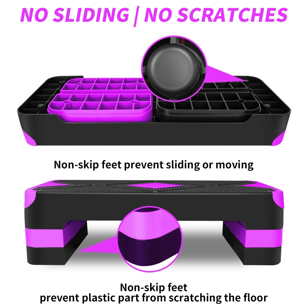 Step Aerobico Regolabile, Pedana 68,5 cm con Altezze 10/15/20 cm, Piattaforma per Allenamento Step Up, Viola